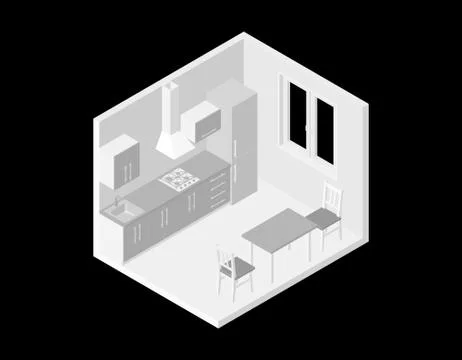Interior kitchen room. 3d Vector illustration. Isometric projection. Stock Illustration