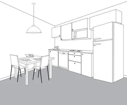 Interior of kitchen room. Kitchen outline furniture design Illustrazione stock