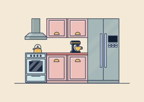 Interior of kitchen room, kitchenware Stock Illustration