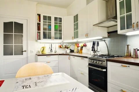 Interior of the kitchen in Scandinavian style Stock Photos