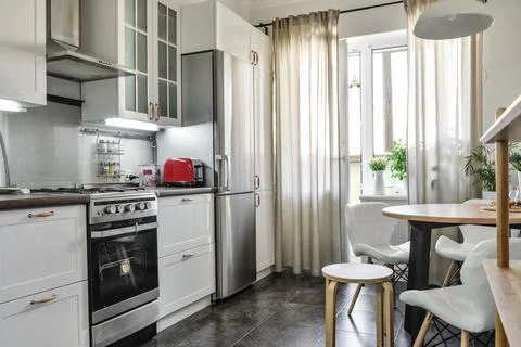 Interior of the kitchen in Scandinavian style Stock Photos