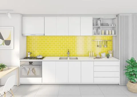 Interior of a kitchen seen from the front. Luminous image. Stock Illustration