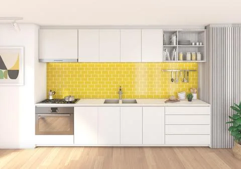 Interior of a kitchen seen from the front. Luminous image. Stock Illustration