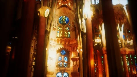Interior of La Sagrada Familia Stock Footage 141444853