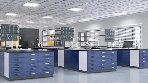 Interior of laboratory workplace. 3d illustration Illustrazione stock