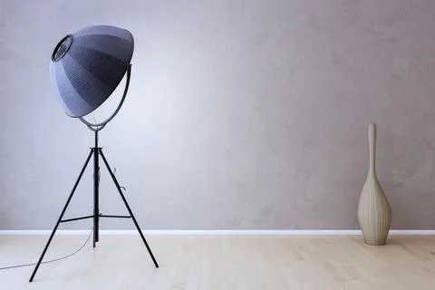 Interior lamp with decoration, empty wall ion background. Ilustración de archivo