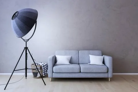 Interior lamp with sofa, empty wall in background. 스톡 일러스트