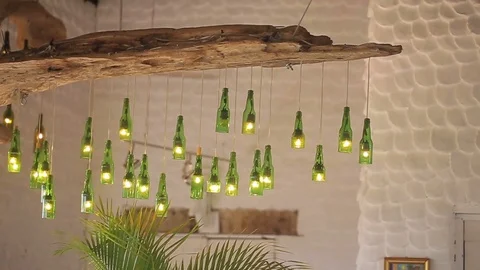 Interior lamps from bottles Stock Footage 72391957