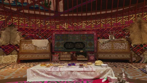 Interior of a large decorative yurt. Stock Footage 169226787