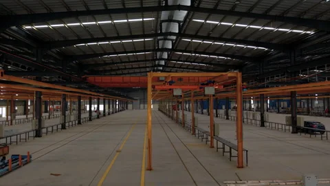 Interior Of Large Industrial Production Facility And Engineering Warehouse Stock-Footage 332654661