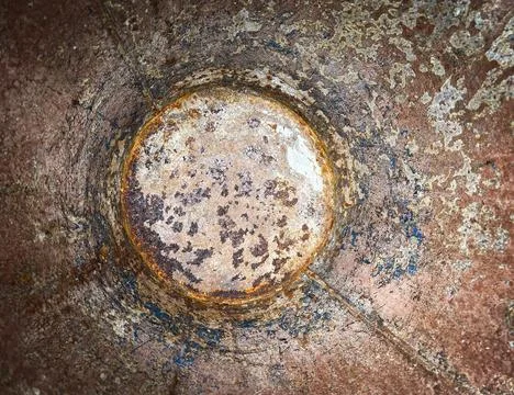 Interior of a large metallic and oxide-aged cube. Stock Photos