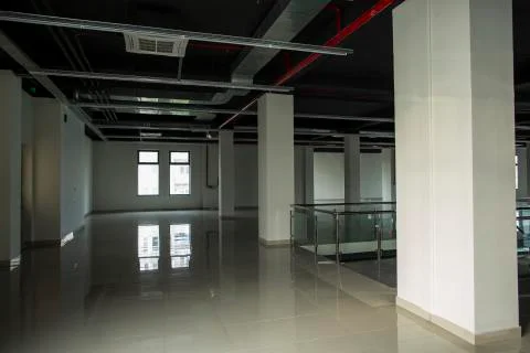 Interior with large windows and columns Stock Photos