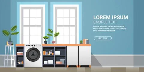 Interior of laundry room with washing machine electric washer home appliance Illustrazione stock