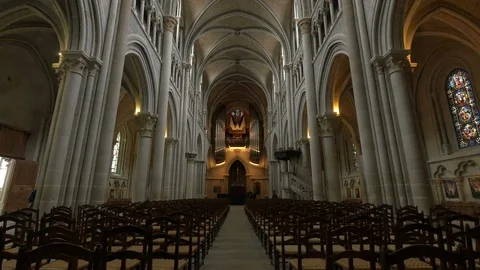 Interior of Lausanne Cathedral Stock Footage 87662305