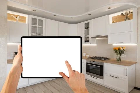 A interior layout plan on tablet computer Stock Photos