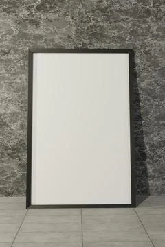 Interior layout with poster dark frame, marble wall, cement floor, 3d render Stock Illustration