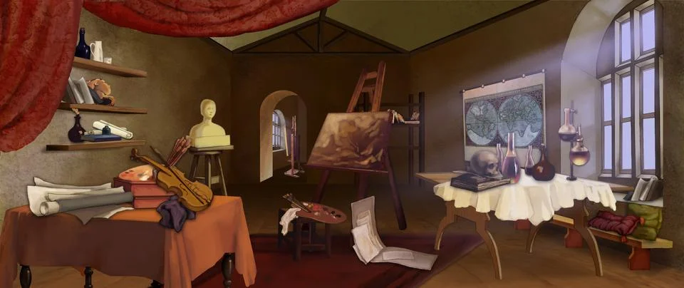 Interior of Leonardo da Vinci workshop Stock Illustration