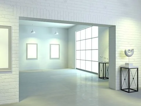 Interior of a light art gallery in the loft style Stock Illustration