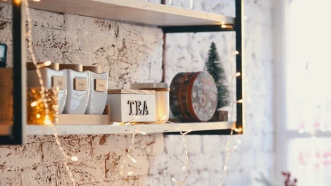 Interior light kitchen with christmas decor Stock Footage 120613929