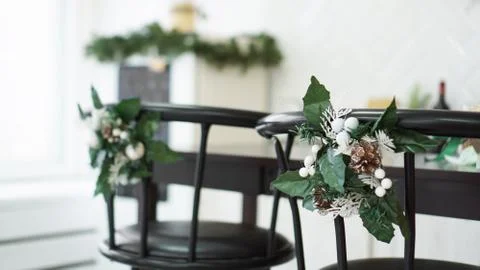 Interior light kitchen with christmas decor Stock Photos
