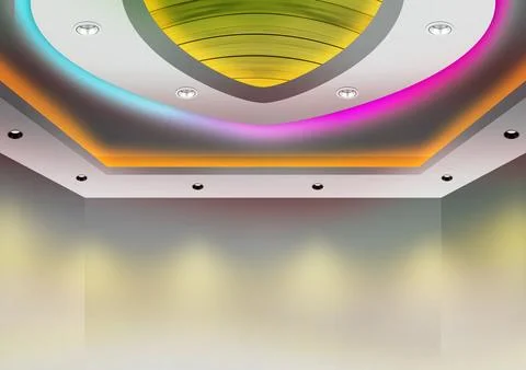 Interior Lighting Design Using Downlight and Colorful Indirect Lighting Stock Photos