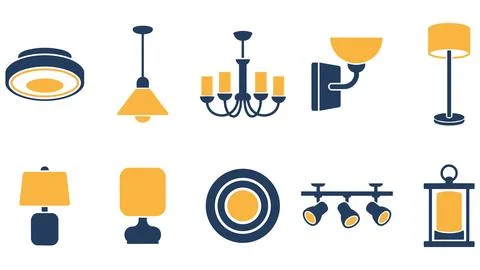 Interior lighting fixtures and ceiling lamps collection with lighting, interi Stock Illustration
