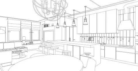 Interior line drawing. Stock Illustration