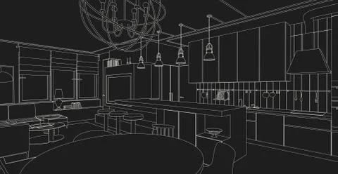 Interior line drawing. Stock Illustration