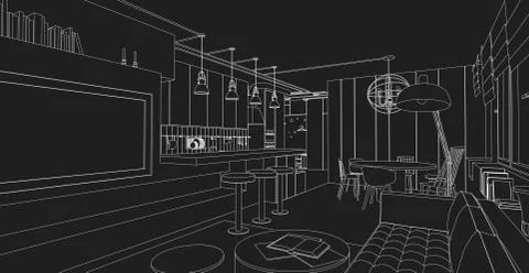Interior line drawing. Stock Illustration