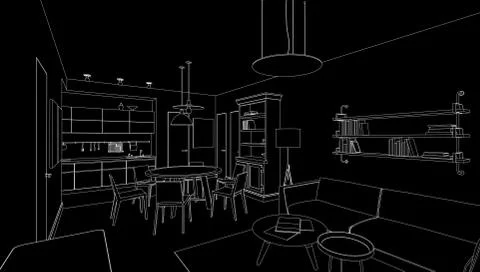 Interior line drawing Stock Illustration