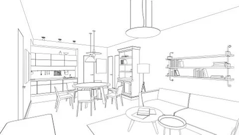 Interior line drawing Stock Illustration
