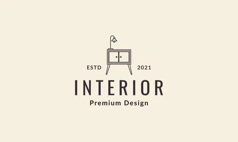 Interior lines table shelf  with lamp logo vector icon illustration design Stock Illustration