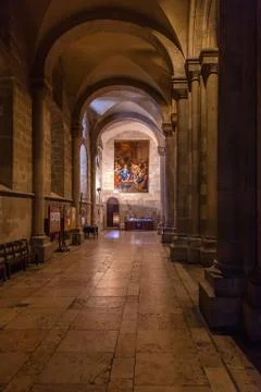 Interior of the Lisbon Cathedral or Se de Lisboa aka Santa Maria Maior Church Stock Photos