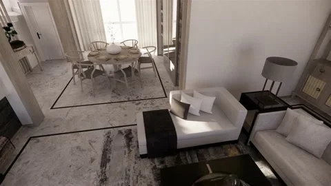 Interior Living And Dining Room Chinese Style Walkthrough Rendering 3D Animation Vídeos de archivo 201450182