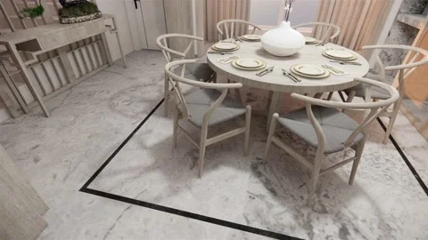 Interior Living And Dining Room Chinese Style Walkthrough Rendering 3D Animation Vídeos de archivo 201452938