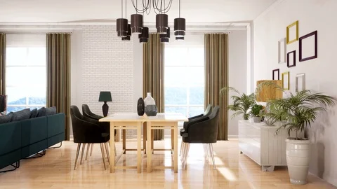 Interior of the living room. 3D illustration Stock Footage 128681553