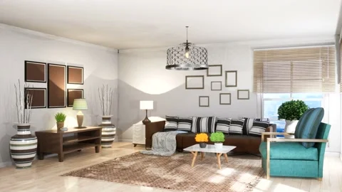 Interior of the living room. 3D illustration Stock Footage 133020853