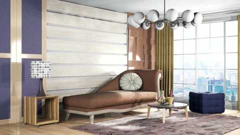 Interior of the living room. 3D illustration Stock Footage 141973053