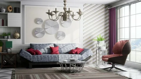 Interior of the living room. 3D illustration Stock Footage 166381753