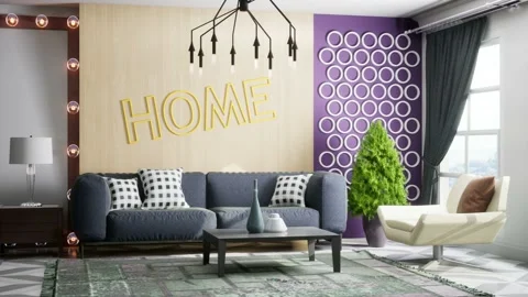 Interior of the living room. 3D illustration Stock Footage 166381953