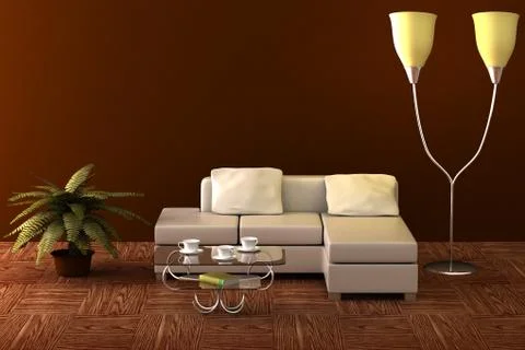 Interior of a living room. 3D image. Stock Illustration