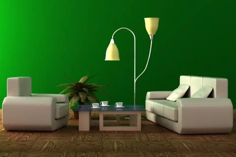 Interior of a living room. 3D image. Stock-Illustration