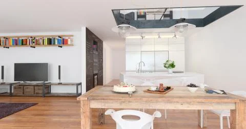 Interior of a living room with kitchen Stock Illustration