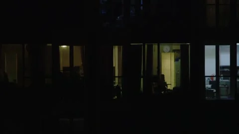 Interior of the living room through window, dark night Stock Footage 295924461