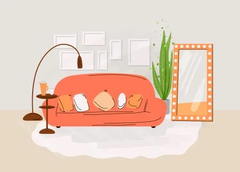 Interior of the living room. Vector flat illustration with Design of a cozy room Stock Illustration