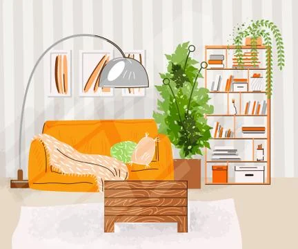 Interior of the living room. Vector flat illustration with Design of a cozy room Stock Illustration