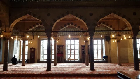Interior lobby details Sultan Ahmed Mosque, Sultan Ahmet Camii Stock Footage 129789845