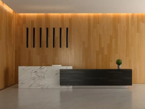 Interior of a lobby hotel reception 3D illustration Stock Illustration