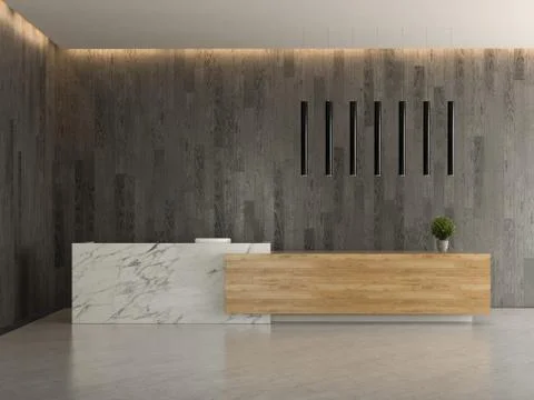 Interior of a lobby hotel reception 3D illustration Stock Illustration