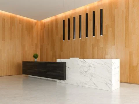 Interior of a lobby hotel reception 3D illustration Stock Illustration